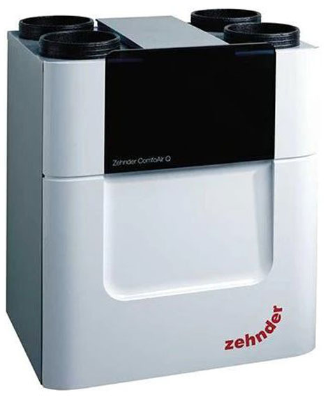 A white ventilation unit with the brand name "zehnder" on it.