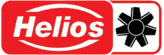 A logo with the brand name "Helios" in a red rounded edge rectangle with a black cog icon to the right of it.