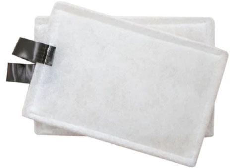 A pack of two rectangular white airflow filters with black labels on them on a white background.